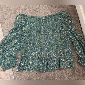 Ann Taylor Factory Green Floral Blouse